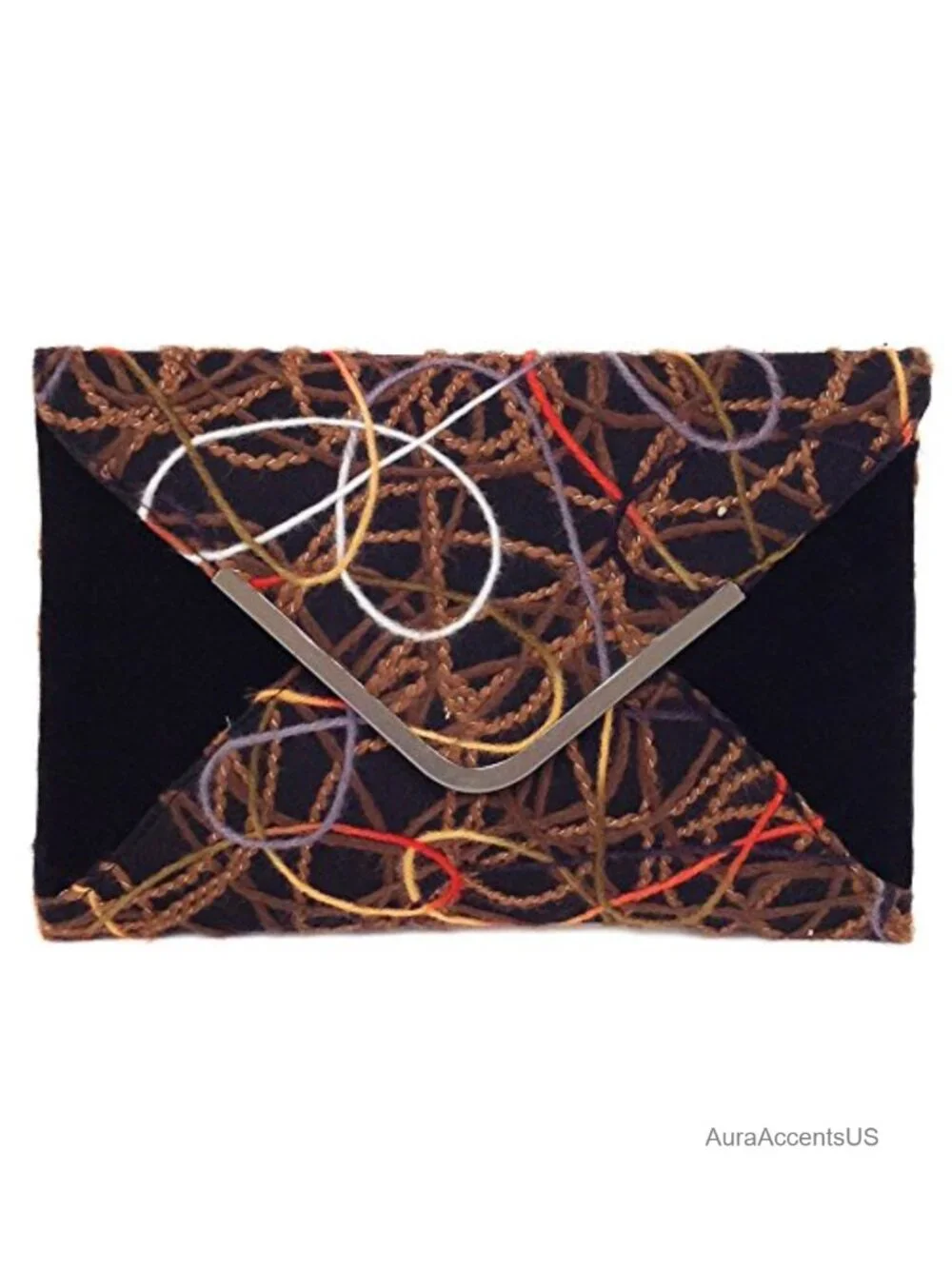 Boho Mixed Fabric Envelope Clutch w/ Chain Strap
